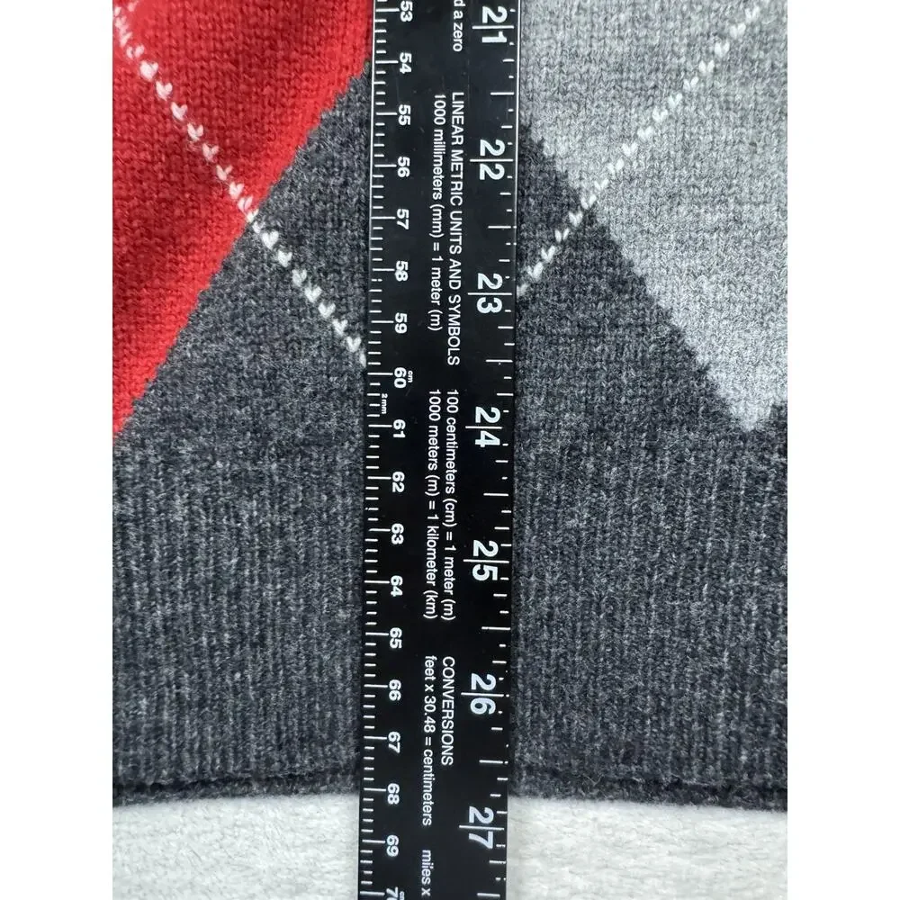 Jos A Bank Mens L Lambswool Blend Argyle Sweater Gray Red Crewneck